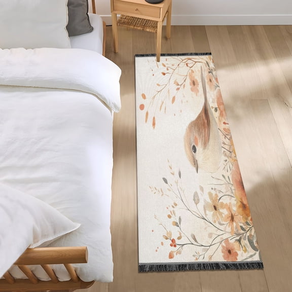 Bed Long Carpet Bed Rug 72x23.5In Indoor Non-Slip Durable Carpet Floor Mat Runner Rug Bedroom Hallway Carpet Machine Washable Pretty Orange Bird