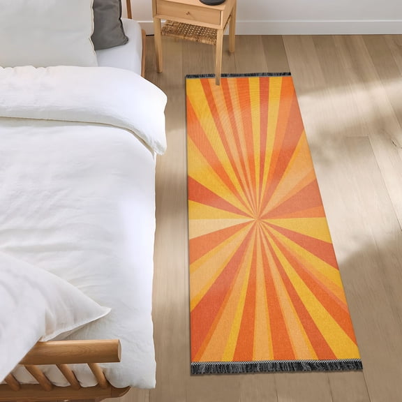 Bed Long Carpet Bed Rug 72x23.5In Indoor Non-Slip Durable Carpet Floor Mat Runner Rug Bedroom Hallway Carpet Machine Washable Pretty Orange Stripes