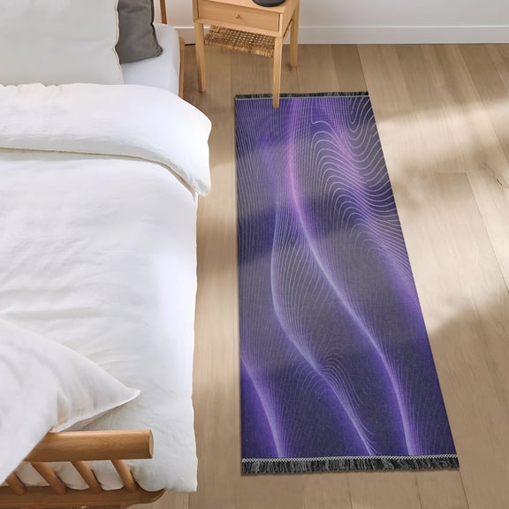 Bed Long Carpet Bed Rug 72x23.5In Indoor Non-Slip Durable Carpet Floor Mat Runner Rug Bedroom Hallway Carpet Machine Washable Pretty Purple Curve