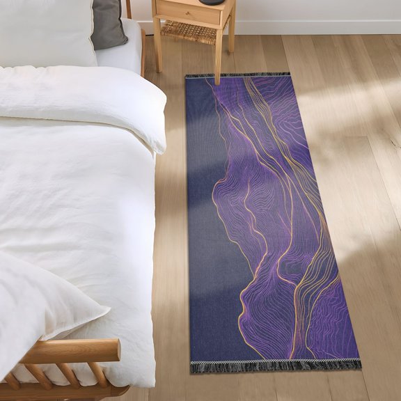 Bed Long Carpet Bed Rug 72x23.5In Indoor Non-Slip Durable Carpet Floor Mat Runner Rug Bedroom Hallway Carpet Machine Washable Pretty Purple Mountain