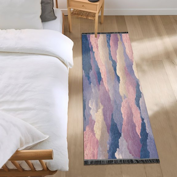 Bed Long Carpet Bed Rug 72x23.5In Indoor Non-Slip Durable Carpet Floor Mat Runner Rug Bedroom Hallway Carpet Machine Washable Purple Cloud Cartoon