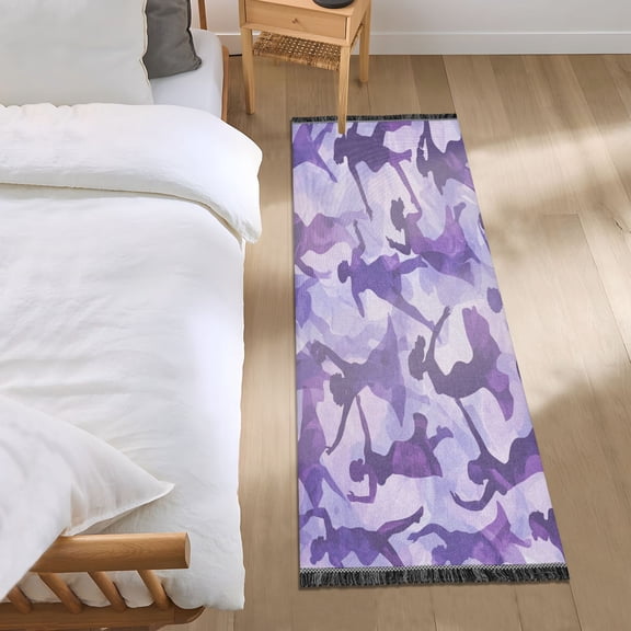 Bed Long Carpet Bed Rug 72x23.5In Indoor Non-Slip Durable Carpet Floor Mat Runner Rug Bedroom Hallway Carpet Machine Washable Purple Crowd