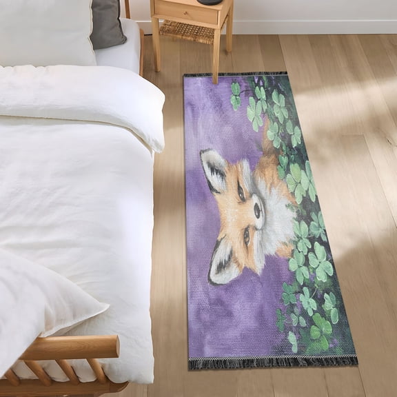 Bed Long Carpet Bed Rug 72x23.5In Indoor Non-Slip Durable Carpet Floor Mat Runner Rug Bedroom Hallway Carpet Machine Washable Purple Fox