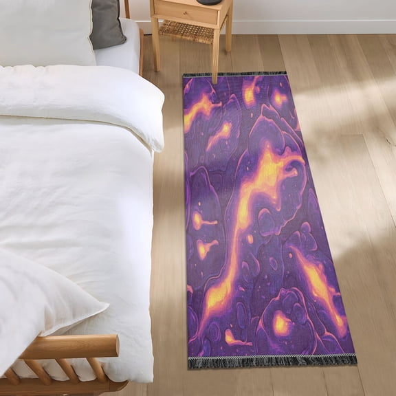 Bed Long Carpet Bed Rug 72x23.5In Indoor Non-Slip Durable Carpet Floor Mat Runner Rug Bedroom Hallway Carpet Machine Washable Purple Lava Pattern Seamless