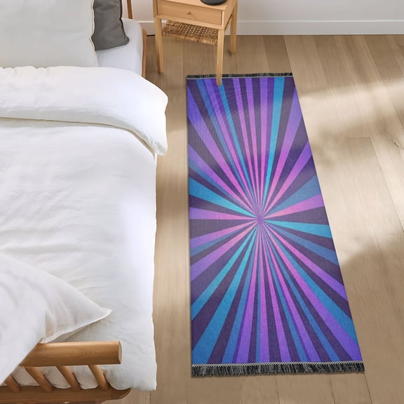 Bed Long Carpet Bed Rug 72x23.5In Indoor Non-Slip Durable Carpet Floor Mat Runner Rug Bedroom Hallway Carpet Machine Washable Purple Line