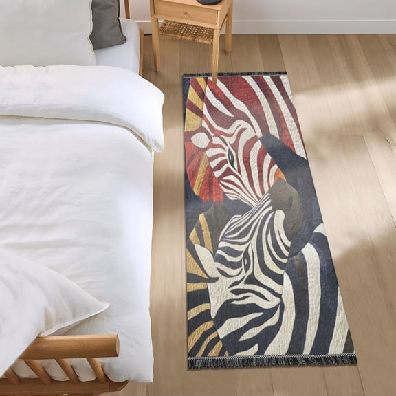 Bed Long Carpet Bed Rug 72x23.5In Indoor Non-Slip Durable Carpet Floor Mat Runner Rug Bedroom Hallway Carpet Machine Washable Red and Black Zebras