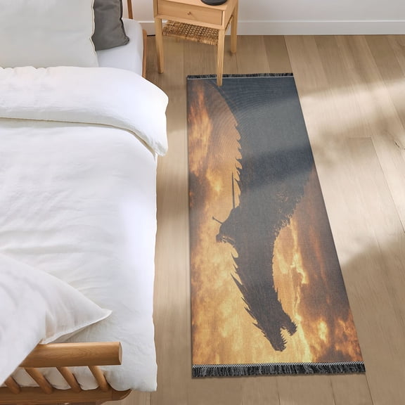Bed Long Carpet Bed Rug 72x23.5In Indoor Non-Slip Durable Carpet Floor Mat Runner Rug Bedroom Hallway Carpet Machine Washable Riding A Dragon