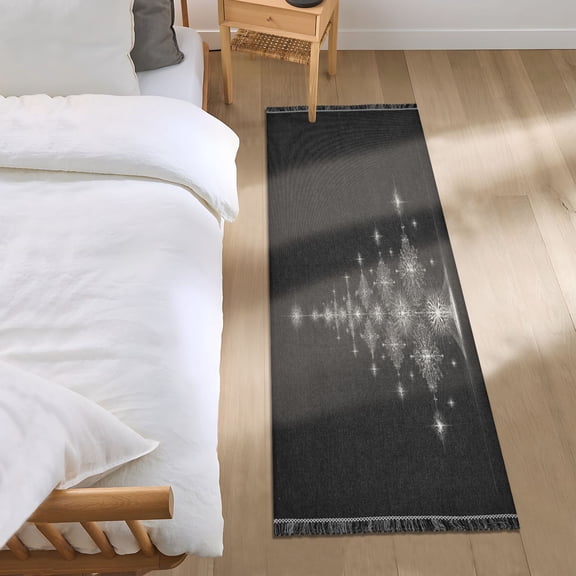 Bed Long Carpet Bed Rug 72x23.5In Indoor Non-Slip Durable Carpet Floor Mat Runner Rug Bedroom Hallway Carpet Machine Washable Silver Christmas Tree