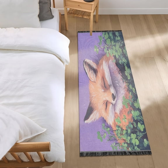 Bed Long Carpet Bed Rug 72x23.5In Indoor Non-Slip Durable Carpet Floor Mat Runner Rug Bedroom Hallway Carpet Machine Washable Sleeping Fox
