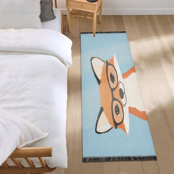 Bed Long Carpet Bed Rug 72x23.5In Indoor Non-Slip Durable Carpet Floor Mat Runner Rug Bedroom Hallway Carpet Machine Washable Smiling Fox