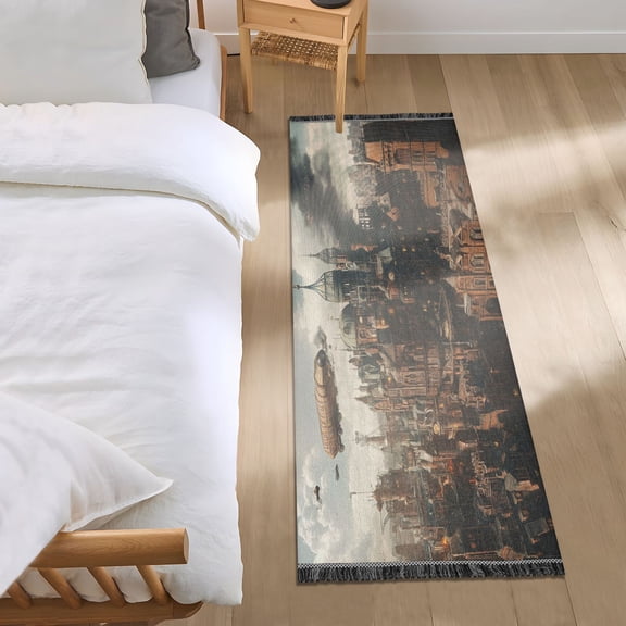 Bed Long Carpet Bed Rug 72x23.5In Indoor Non-Slip Durable Carpet Floor Mat Runner Rug Bedroom Hallway Carpet Machine Washable Steampunk Airship