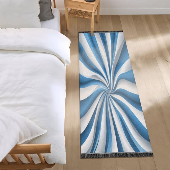 Bed Long Carpet Bed Rug 72x23.5In Indoor Non-Slip Durable Carpet Floor Mat Runner Rug Bedroom Hallway Carpet Machine Washable Super Beautiful Blue Stripes