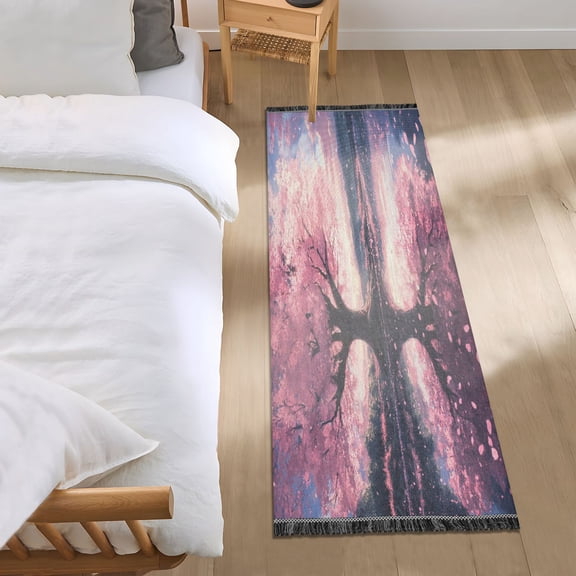 Bed Long Carpet Bed Rug 72x23.5In Indoor Non-Slip Durable Carpet Floor Mat Runner Rug Bedroom Hallway Carpet Machine Washable Super Cool Cherry Trees