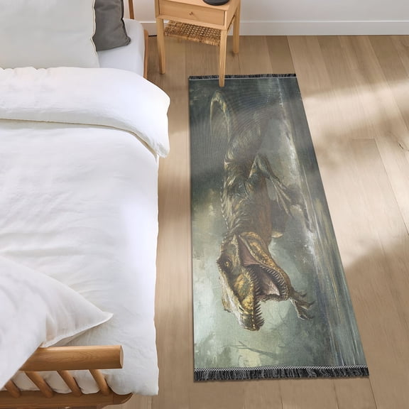 Bed Long Carpet Bed Rug 72x23.5In Indoor Non-Slip Durable Carpet Floor Mat Runner Rug Bedroom Hallway Carpet Machine Washable Super Cool Dinosaur