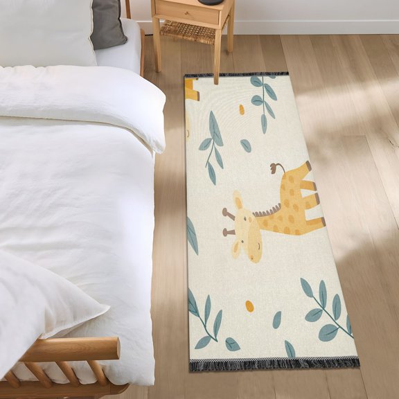 Bed Long Carpet Bed Rug 72x23.5In Indoor Non-Slip Durable Carpet Floor Mat Runner Rug Bedroom Hallway Carpet Machine Washable Super Cool Giraffe