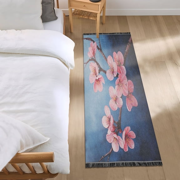 Bed Long Carpet Bed Rug 72x23.5In Indoor Non-Slip Durable Carpet Floor Mat Runner Rug Bedroom Hallway Carpet Machine Washable Super Cute Cherry Blossom