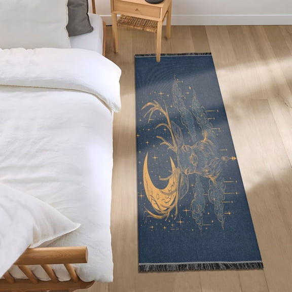 Bed Long Carpet Bed Rug 72x23.5In Indoor Non-Slip Durable Carpet Floor Mat Runner Rug Bedroom Hallway Carpet Machine Washable The Moon and The Deer