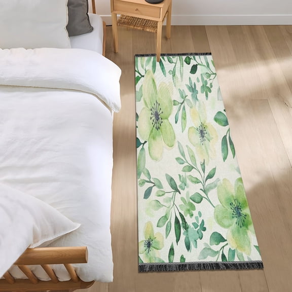 Bed Long Carpet Bed Rug 72x23.5In Indoor Non-Slip Durable Carpet Floor Mat Runner Rug Bedroom Hallway Carpet Machine Washable Vibrant Turquoise Flowers