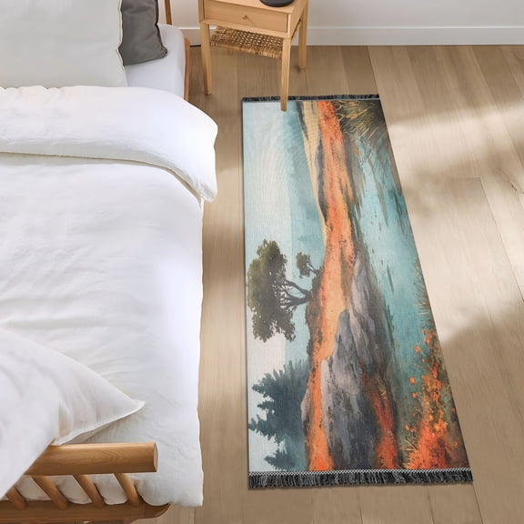 Bed Long Carpet Bed Rug 72x23.5In Indoor Non-Slip Durable Carpet Floor Mat Runner Rug Bedroom Hallway Carpet Machine Washable Watercolor Tree