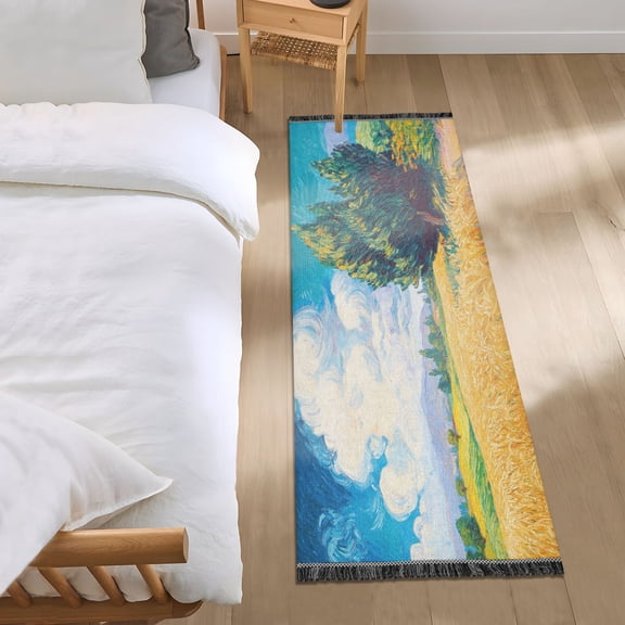 Bed Long Carpet Bed Rug 72x23.5In Indoor Non-Slip Durable Carpet Floor Mat Runner Rug Bedroom Hallway Carpet Machine Washable Wheat Field