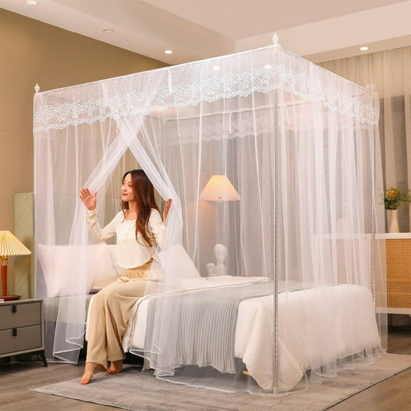 Bed Mosquito Net Bedroom Decorative Side Opening Net Curtains Polyester Mesh Bed Canopy for Twin Sizes White Outdoor Indoor Use Mosquito Netting