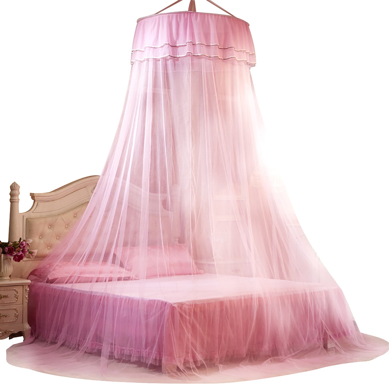 Bed Mosquito Net, Round Canopy Lace Princess Style Mosquito Net Bed Curtain Netting Home Bedroom Decoration for Bedroom (redness)
