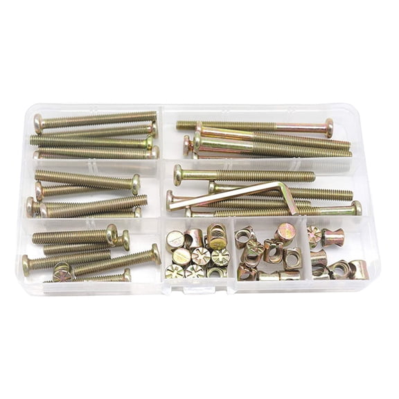 Bed Parts Hardware Replacement Kit, 25 Pcs Hex Socket Cap Bolts 25 Pcs Barrel Nuts Assortment and 1 Pc Wrench Kit for Beds and Furniture Assembling, 0.39 inx1.57/1.97/2.36/2.76/3.15 in,Gold