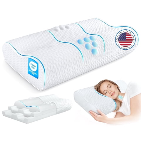 Bed Pillow, Cervical Pillow for Neck Pain Relief, Memory Foam Neck Pillow for Sleeping, Contour Cooling Pillow for Side Sleeper, Adjustable Orthopedic Sandwich Pillow
