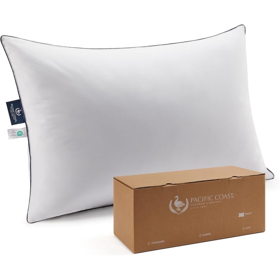 Bed Pillow with Goose Feather and Down Fill, 100% Cotton Shell, Medium Support, Standard Size