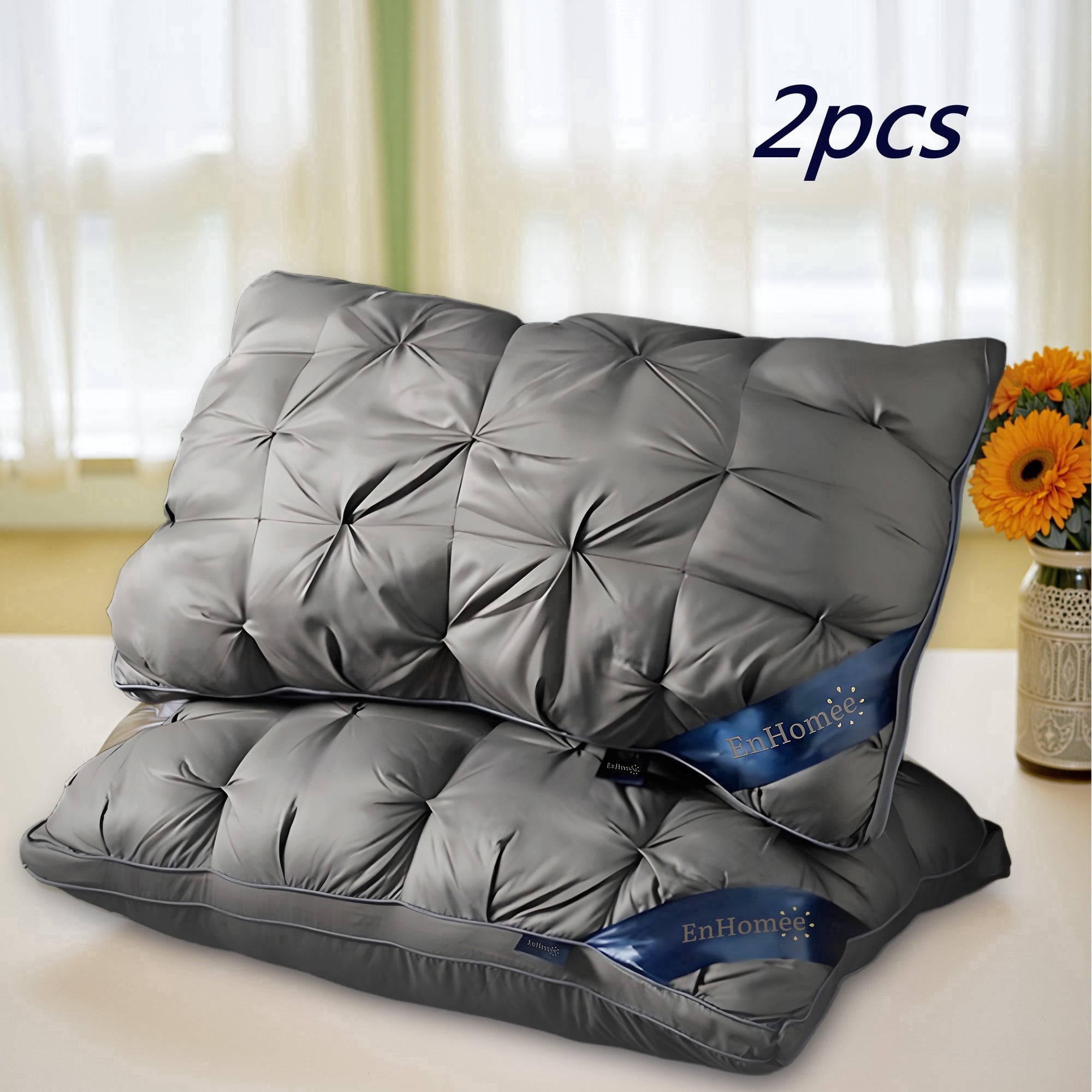 Bed Pillows Set of 2, Luxurious Hotel Pillows for Bed, Adjustable Support for All Sleepers(18.9" x 29"),Dark Gray