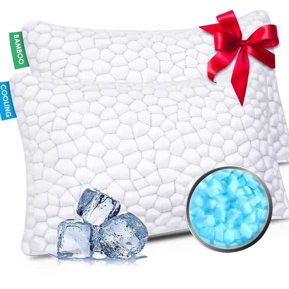 Bed Pillows For Sleeping 2 Pack Shredded Memory Foam Adjustable Pillow Side Sleepers Luxury Gel Queen Size Set Of 2 With Washable Removable Cover