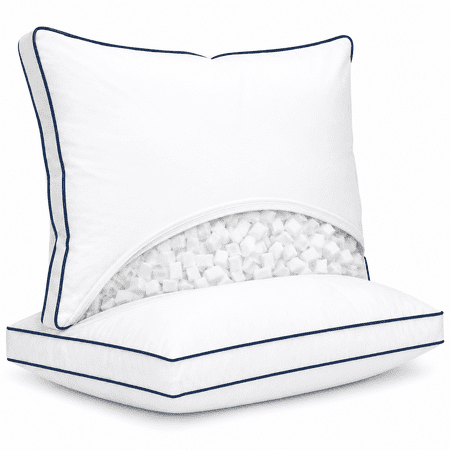 Pillows for Bed 2 Pack, Hotel Collection Gusseted Bed Pillows Queen Size with Duck Feather & Shredded Memory Foam, Soft Supportive Pillows for Side, Back & Stomach Sleepers