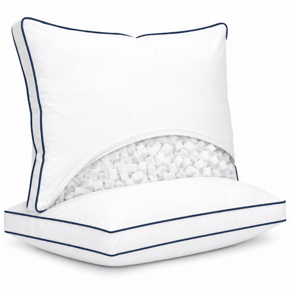 Pillows for Bed 2 Pack, Hotel Collection Gusseted Bed Pillows Queen Size with Duck Feather & Shredded Memory Foam, Soft Supportive Pillows for Side, Back & Stomach Sleepers