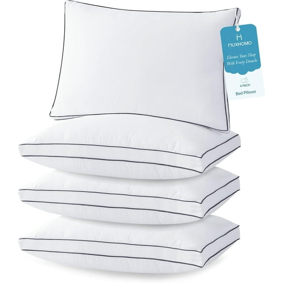 Bed Pillows Queen Size Set of 4, Hotel Collection Sleeping Pillows 4 Pack for Side and Back Sleepers, Down Alternative Plump Filling, 20 x 30 Inches