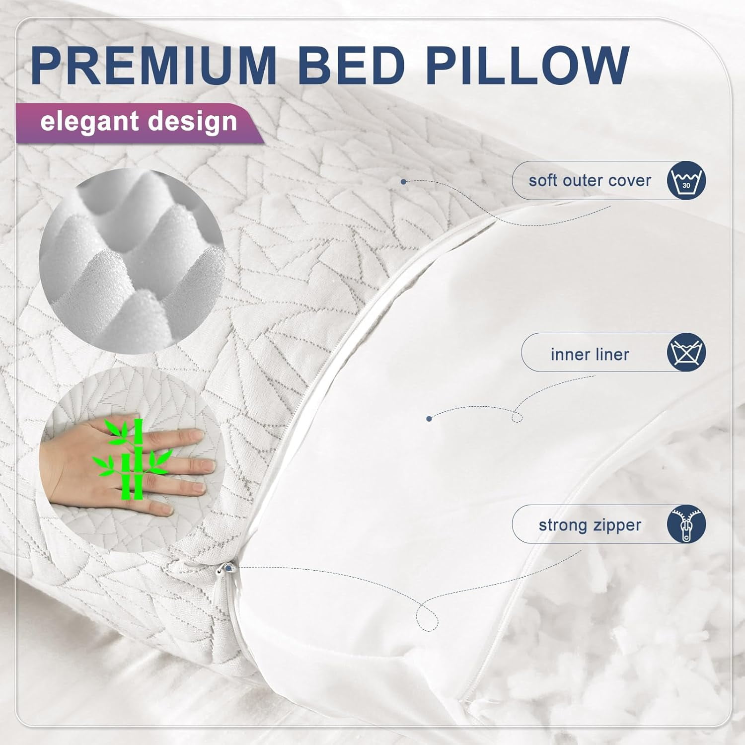 Bed Pillows for Sleeping King Size, 2 Pack Shredded Memory Foam Pillows