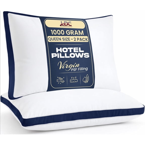 Bed Pillows for Sleeping King Size Set of 2 - LUX Dcor Cooling Hotel Gusseted Pillow, Down Alternative Hypoallergenic 1800TC Microfiber, for Side Back Stomach Sleepers, Machine Washable - Navy