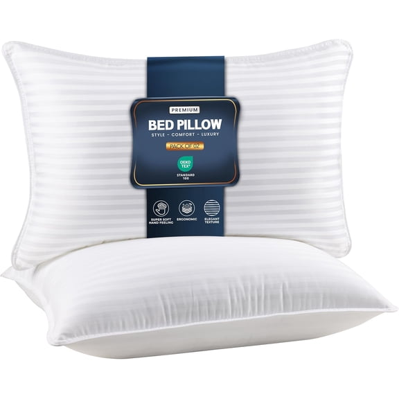 Bed Pillows for Sleeping Standard Size (White), Set of 2, Down Alternative Pillow for Sleeping, Cooling Hotel Quality Pillow Set for Back, Stomach or Side Sleepers