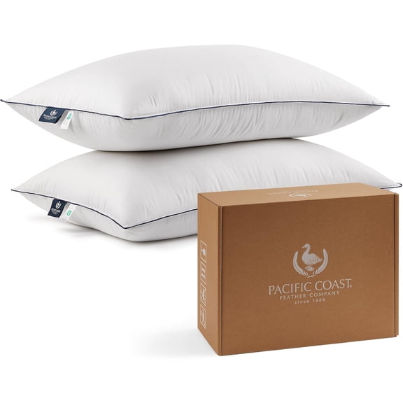 Bed Pillows for Side and Back Sleepers, Feather and Down Hotel Pillows with 100% Cotton Shell, Medium Supportive, Downproof, King Size 2 Pack
