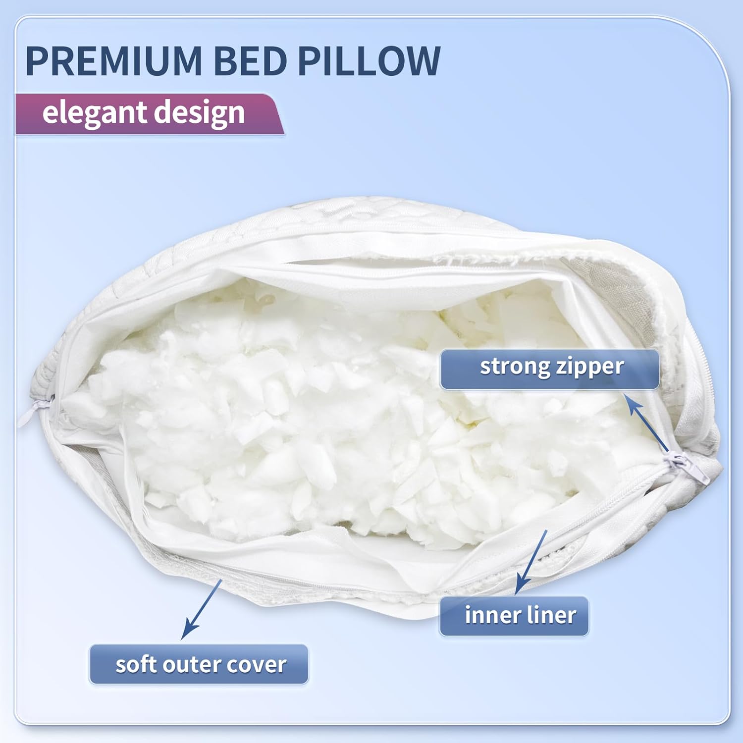 Bed Pillows for Sleeping, Shredded Memory Foam Pillows Adjustable