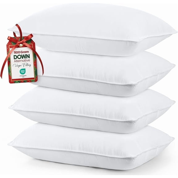 Bed Pillows for Sleeping (White), Queen Size Set of 4, Hotel Pillow, Cooling Pillows for Side, Back or Stomach Sleepers