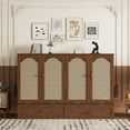 thumbnail image 1 of Bed, Pine Wood Cabinet Bed with Power Station and Rattan Decoration Panel,Walnut, 1 of 9
