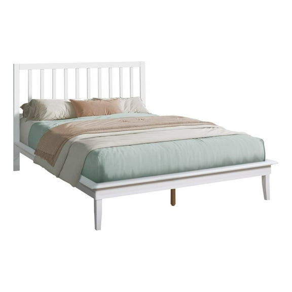 Bed - Platform Bed - Queen Size - Frame Only - Bedroom - White Frame - Wood Legs