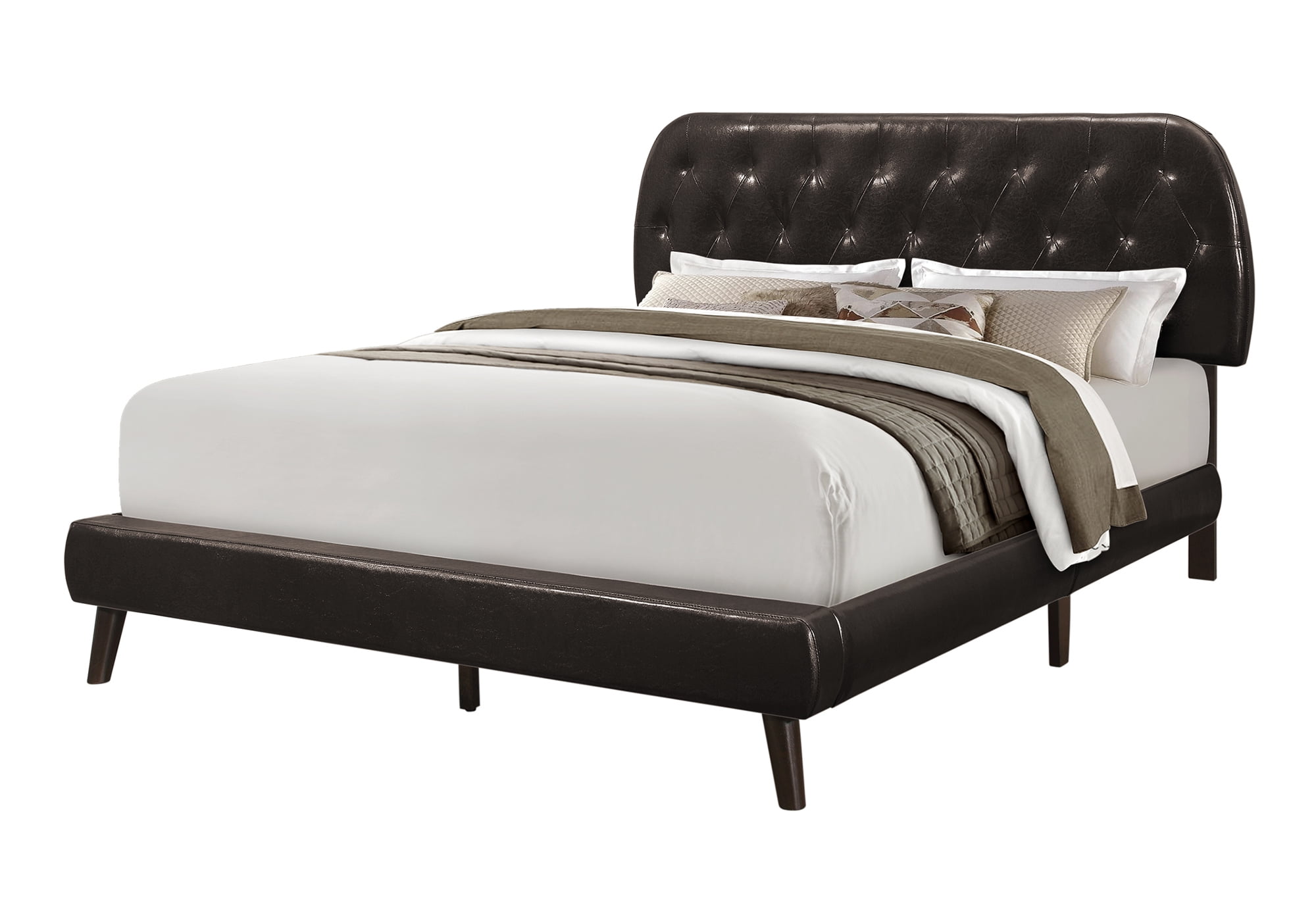 Contemporary Queen Upholstered Bed with Tufted Brown Leather Headboard
