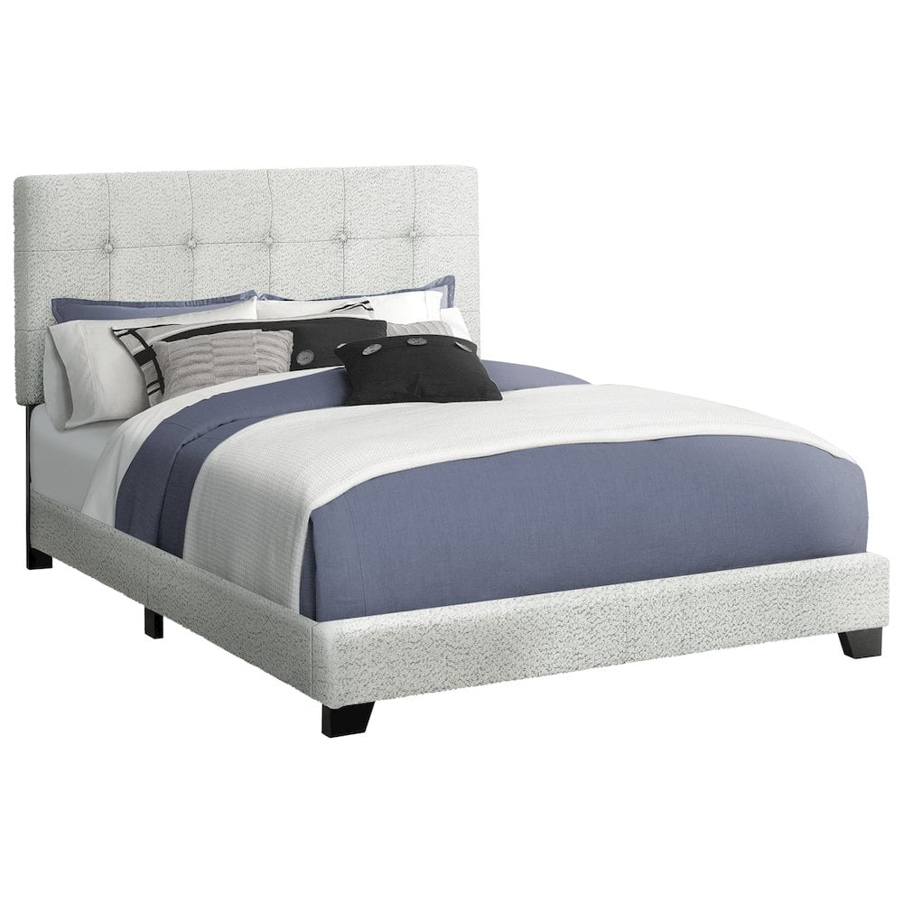 Monarch Bed, Queen Size, Upholstered, Frame Only, Bedroom, Light Grey Boucle