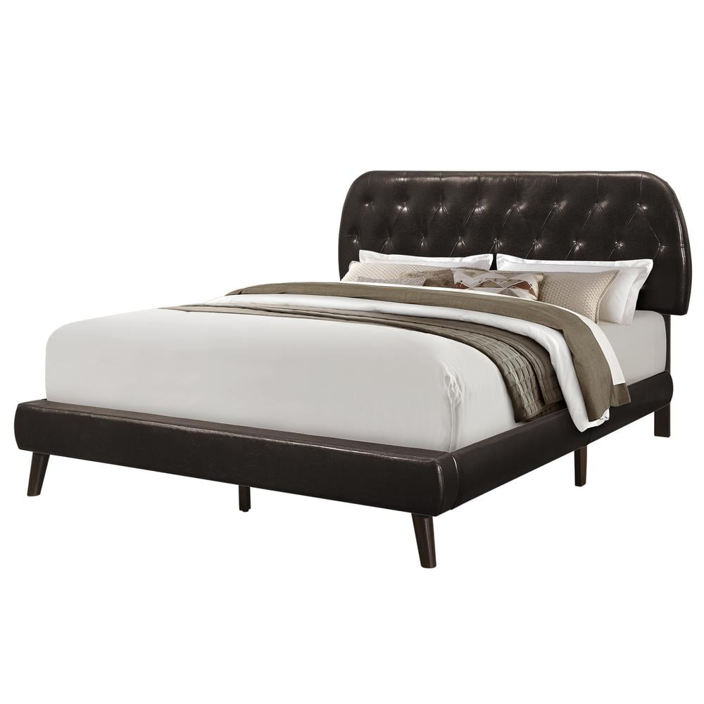 Contemporary Queen Upholstered Bed with Tufted Brown Leather Headboard