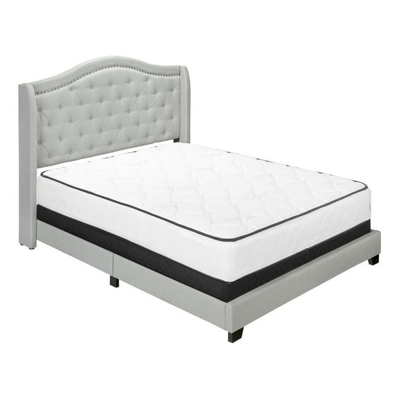 Monarch Bed, Queen Size, Bedroom, Upholstered, Grey Velvet, Chrome Trim, Traditional
