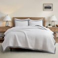 thumbnail image 1 of Bed Quilt Set White King, Farmhouse Soft Striped Stitch Bedding Bedspread Coverlet Summer Lightweight Bed Sets 1 Quilt with 2 Pillow Shams for Home All Season (Oversized King, White with Grey Border), 1 of 8