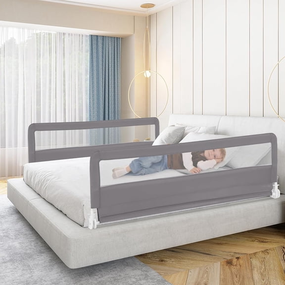 Bed Rail for Toddlers, 71-in Long, Portable Safety Bed Guardrail w/Double Safety Lock, Foldable Bed Rail Guard, Fit & Full Twin Size Bed Mattress(Gray, Pack 2)
