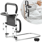 Bed Rails for Elderly Adults Assistance with 3 Non-Slip Ergonomic Handles, Storage Pocket & Fall Prevention Guard, Fits All Beds, Tool-Free Assembly