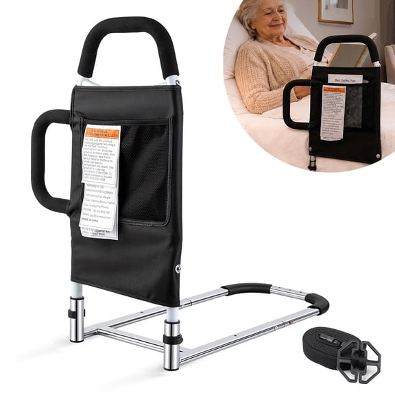 ENLOY Bed Rails for Seniors with Dual Non-Slip Handles, 300LBS Bed Rail with Storage Pocket Fits All Sizes